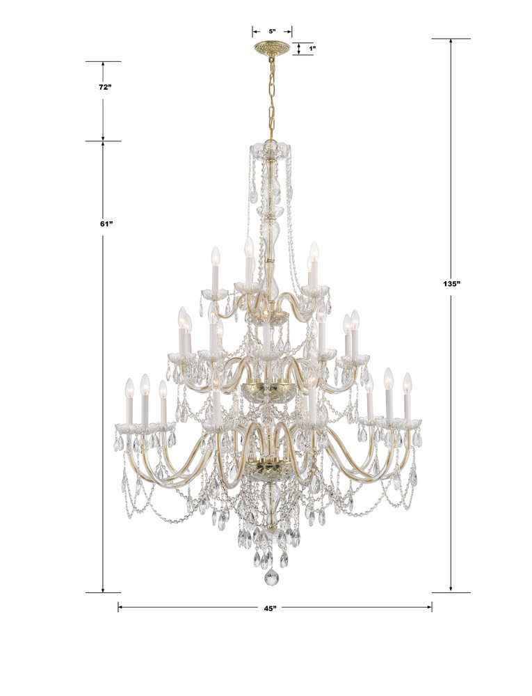 Traditional Crystal 25 Light Hand Cut Crystal Polished Brass Chandelier :  2NZPJ