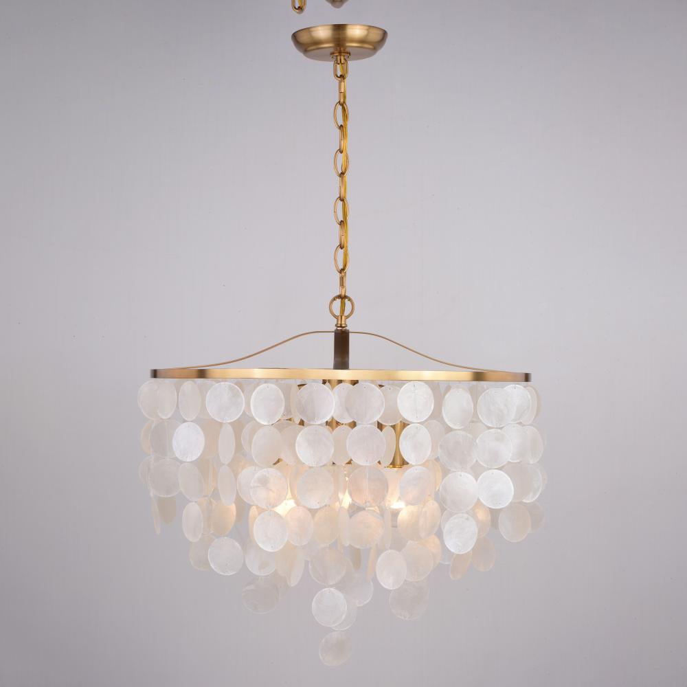 Vaxcel Lighting P0139 Elsa 20 Inch 3 Light Capiz Shell Pendant In Satin  Nickel With Natural Capiz Shells