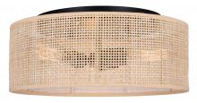 Canarm IFM1149A15NBK - BELLAMY, 3 Lt Flush Mount, Natural Rattan Shade, 60W Type A, 15&#34; W x 7&#34; H, Easy Connect Inc.