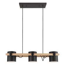 Eglo Canada 43045A - 3 LT Linear Pendant w/ a Black & Wood Finish & Metal Black Shades