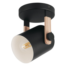 Eglo Canada 43046A - 1 LT Ceiling Light w/ Black & Wood Finish & Black w/ White Interior Metal Shade